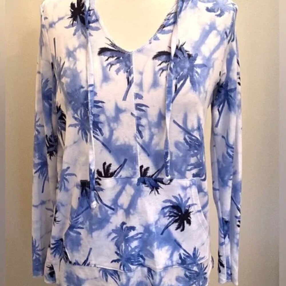 French Laundry SWEATSHIRT PROJECT Palm Trees Blue Tie Dye Pullover Hoodie Sz S